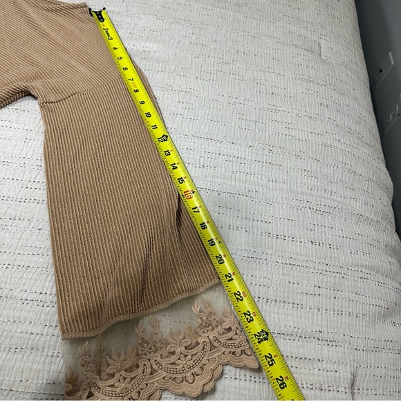 gimmicks by BKE Camel Ribbed Knit Top with Lace Cuffs - Picture 6 of 7